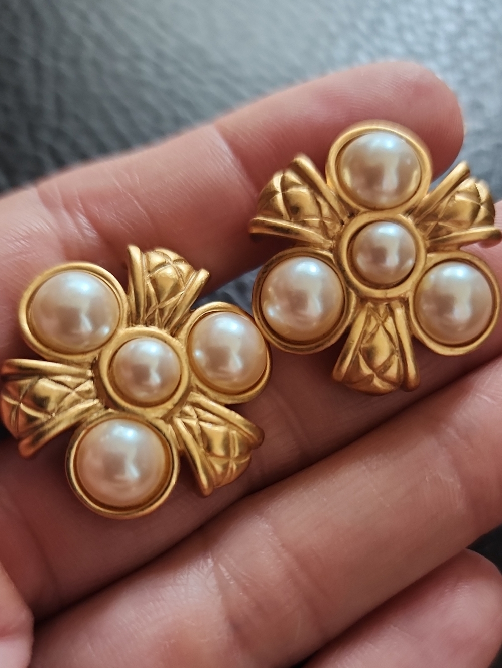 VTG Monet Gold-Tone Pearl Cluster Earrings